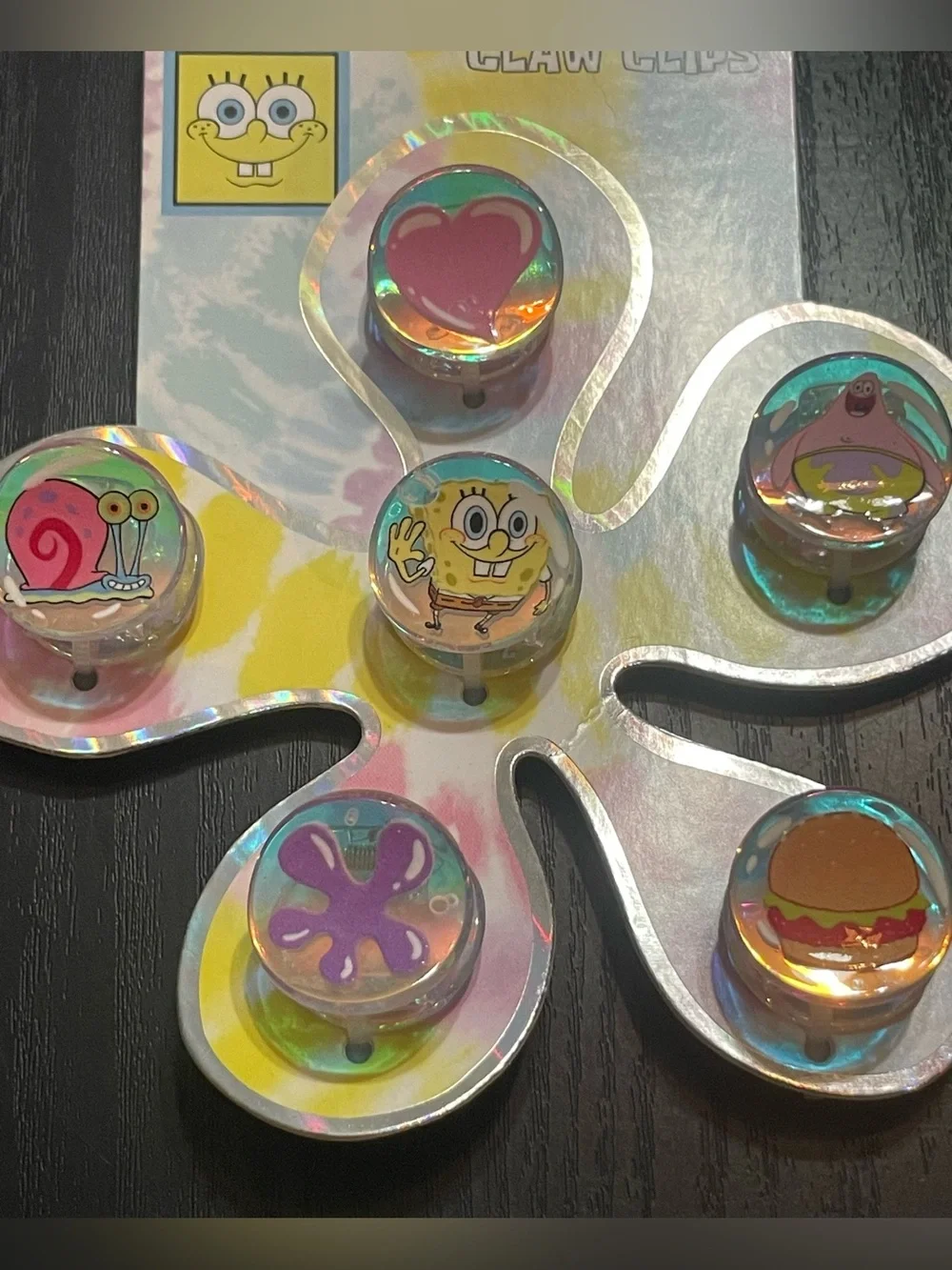 NWT Justice x SpongeBob SquarePants 6 Mini Claw Hair Clips Set Patrick Gary